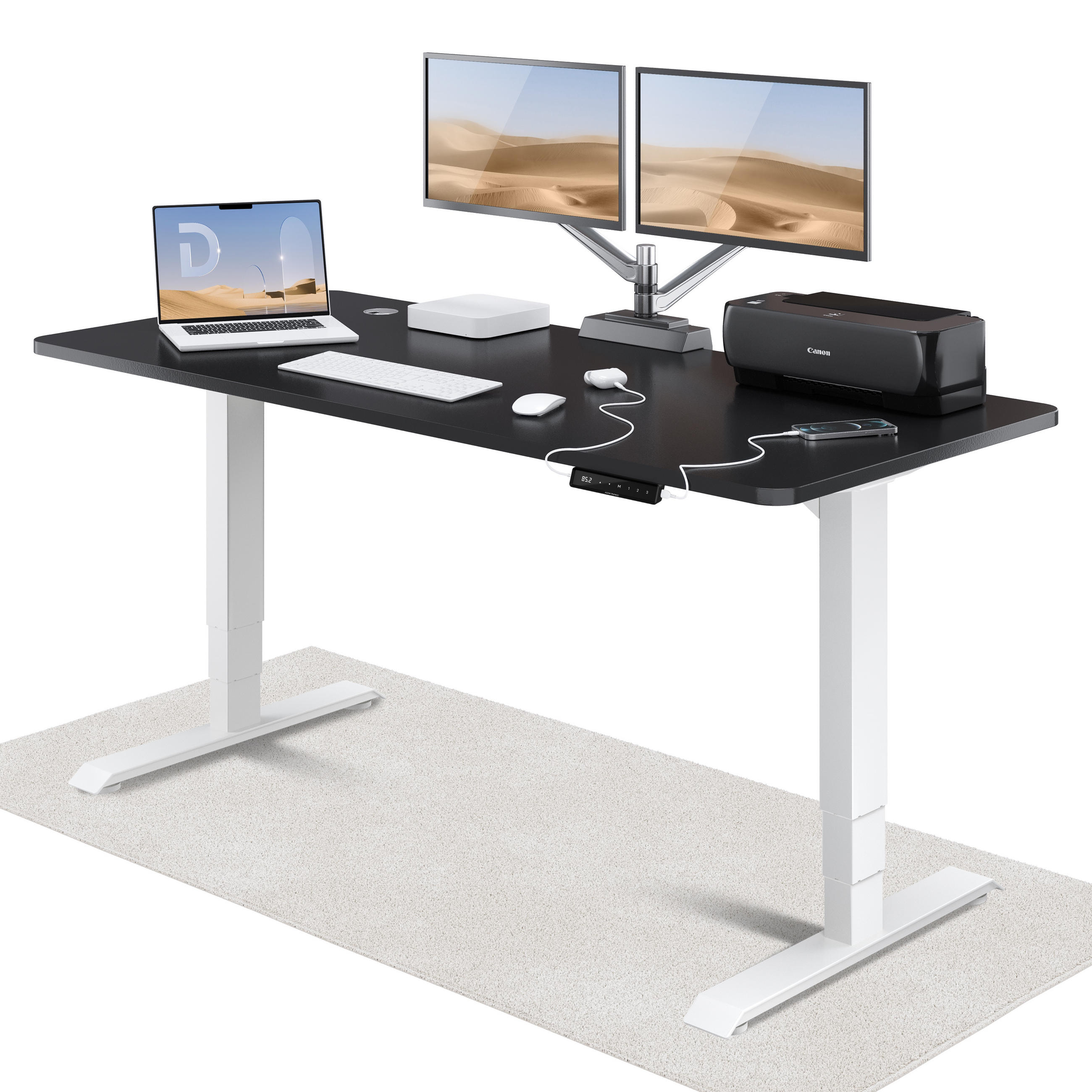 SCHREIBTISCH Elektrisch Höhenverstellbarer HomePro 180x80cm Weiß/Schwarz mit Memory-Funktion, Anti-Kollisions Technologie - Schwarz/Weiß, Holzwerkstoff (80/180/62cm) - Desktronic