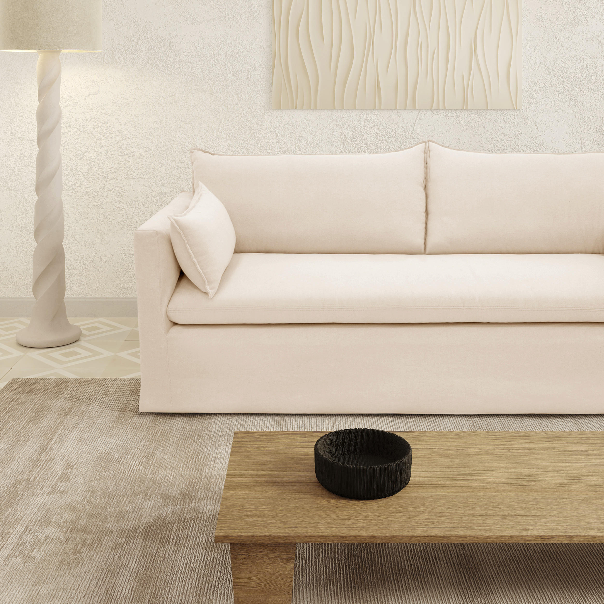 SOFA 3-SITZER Leinen und Baumwolle Creme 206cm - Creme, Textil (206/93/89cm) - Sia Home
