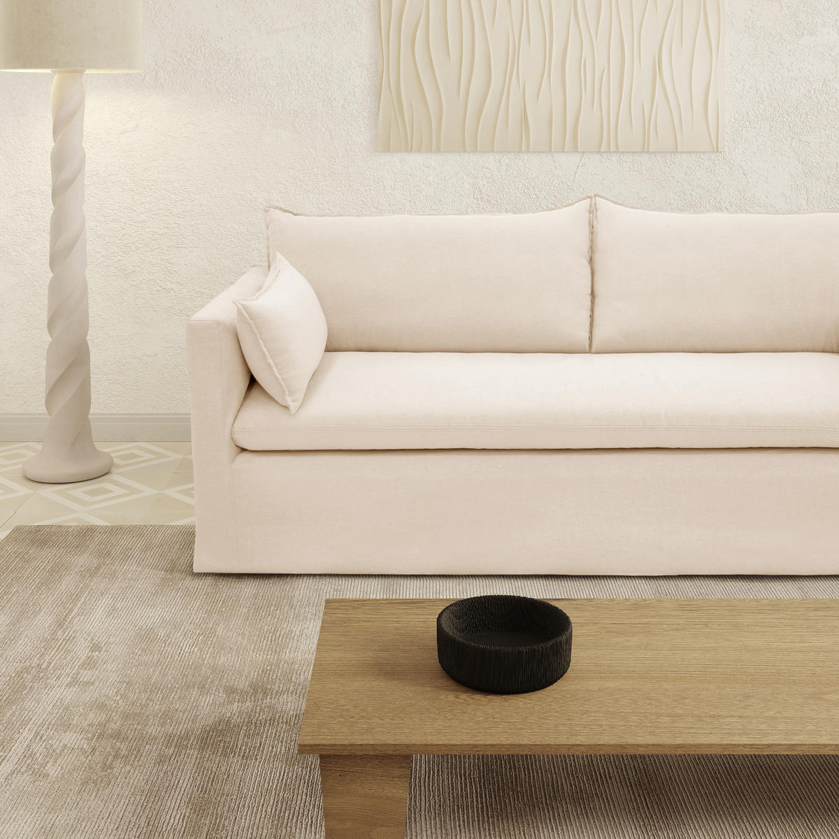 SCHLAFSOFA GERADE Leinen und Baumwolle Creme 206cm - Creme, Textil (206/93/89cm) - Sia Home
