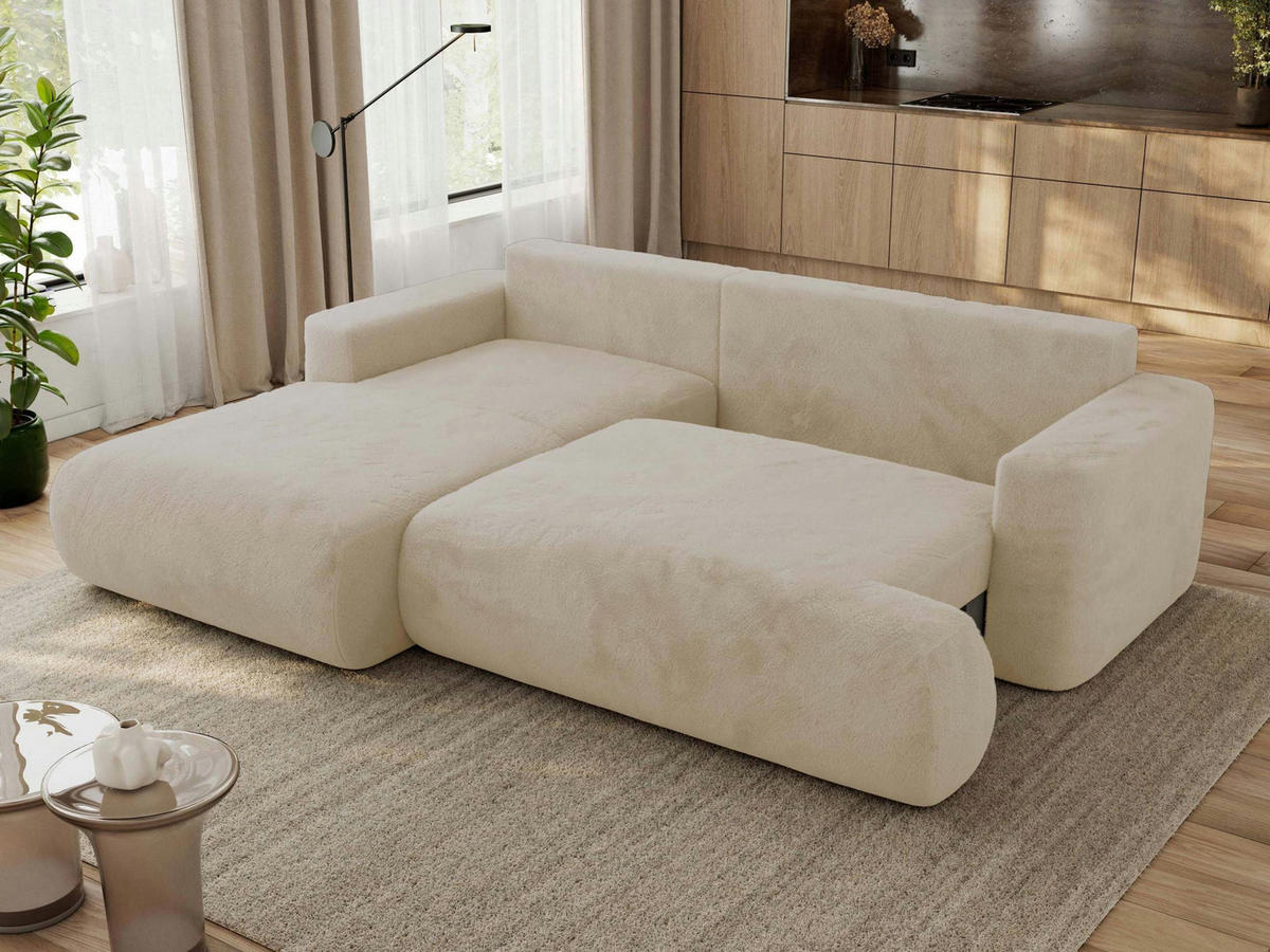ECKSOFA OVO L Creme Plüsch - Links Seite - Creme/Schwarz, Kunststoff/Textil (271/195cm) - MKS