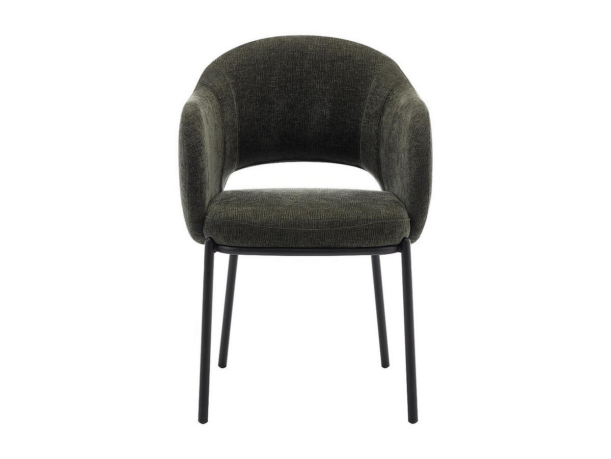 STUHL mit Armlehnen 6er-Set - Strukturstoff & schwarzes Metall - Grün - ACACILIO - Grün, Textil (55/82/56cm) - Vente-Unique