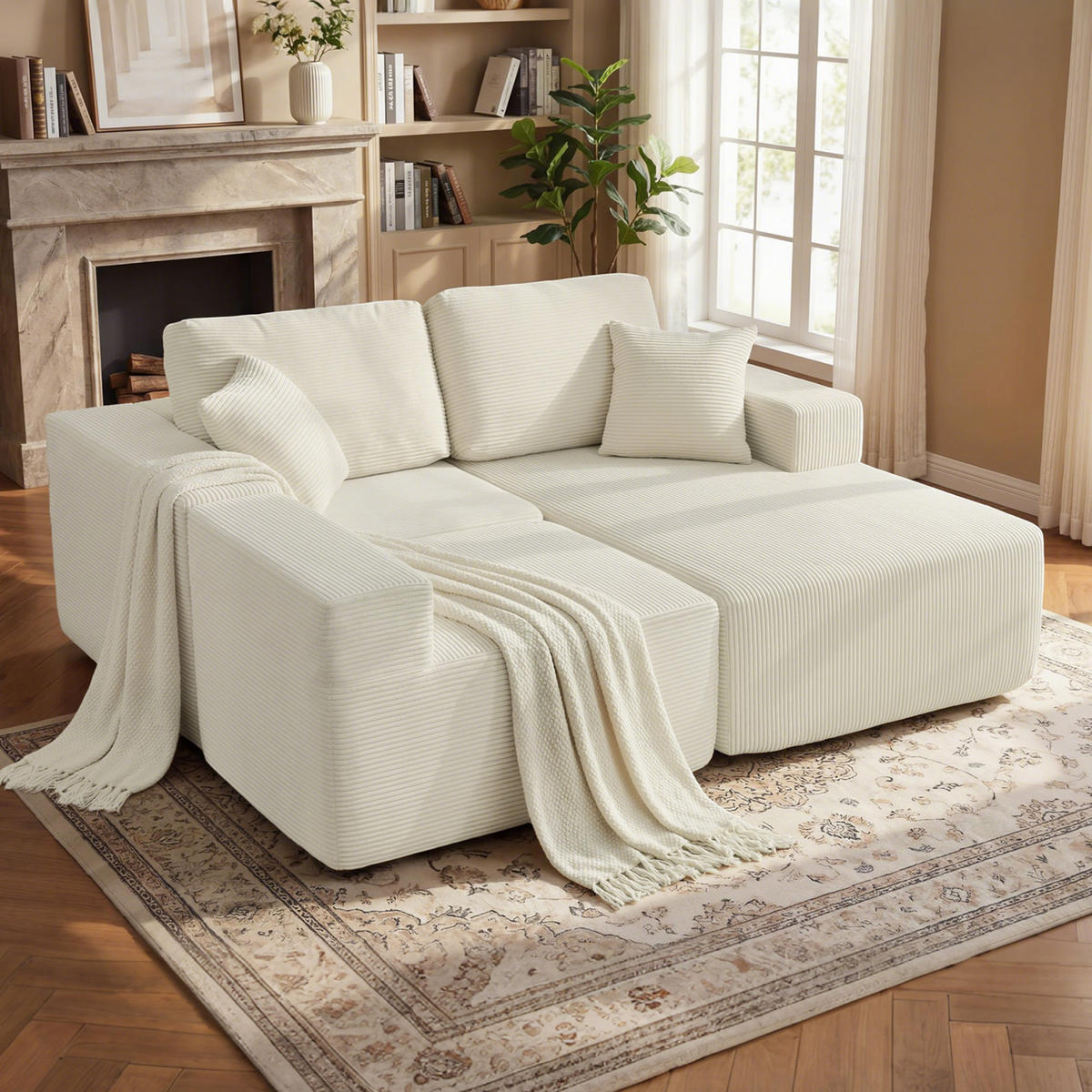 ECKSOFA DE-13510 2-in-1, verwandelbar in Sofabett Creme - Creme, Textil (168/267cm) - ComfortXL