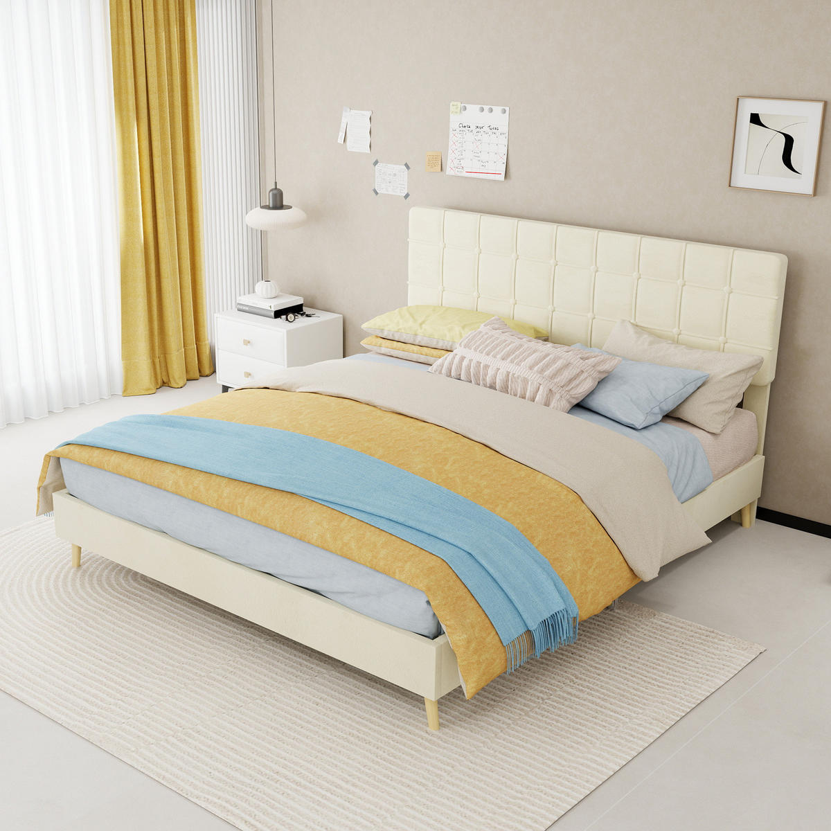 POLSTERBETT 160/200 cm in Beige aus Samt mit gepolstertem Kopfteil - Beige, Textil (160/200cm) - Flora Grace