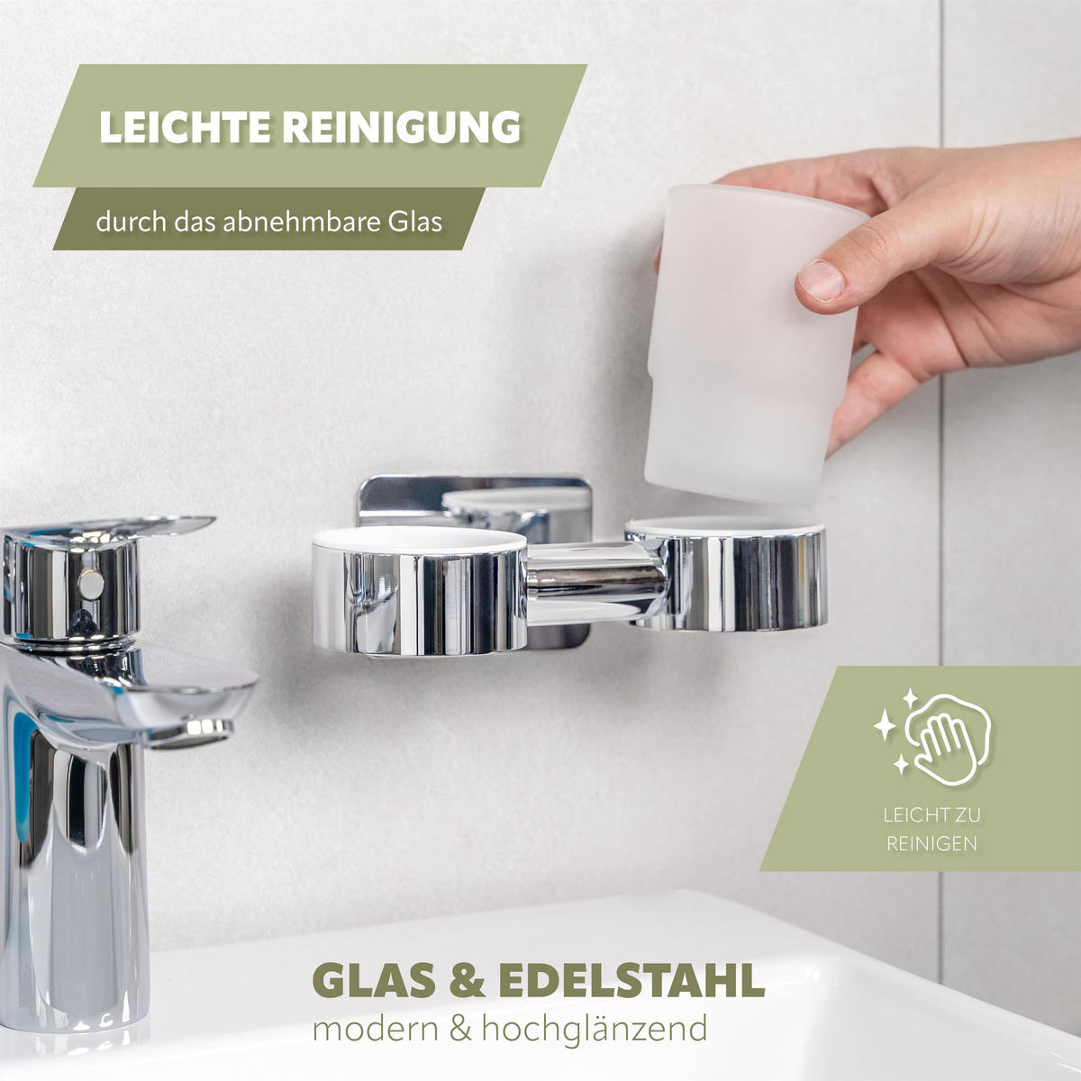 DOPPEL-GLASBECHERHALTER LUCENTE TAPE - Chromfarben, Metall (18.5/11/10cm) - bremermann