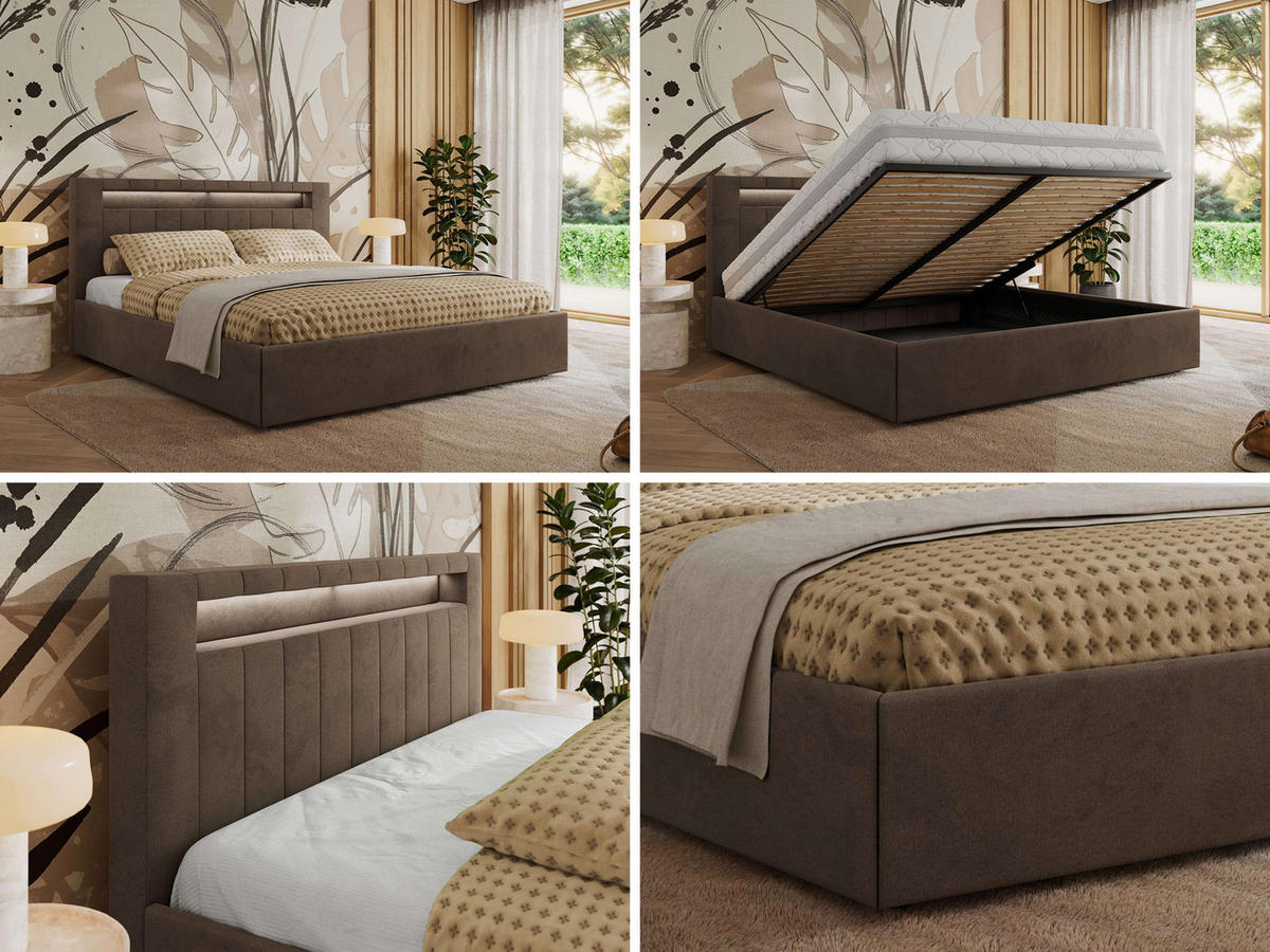 POLSTERBETT GOLD 5 CLASSIC 200/200 - Braun Velvet - ohne Matratze - Braun, Textil (200/200cm) - MKS