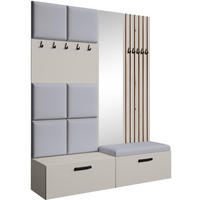 GARDEROBE Margaret I+II 162/203/43 mit gepolsterten Paneelen/Lamellen/Spiegel - Kaschmir/Schwarz, Holzwerkstoff/Kunststoff (162/203/43cm) - Beautysofa