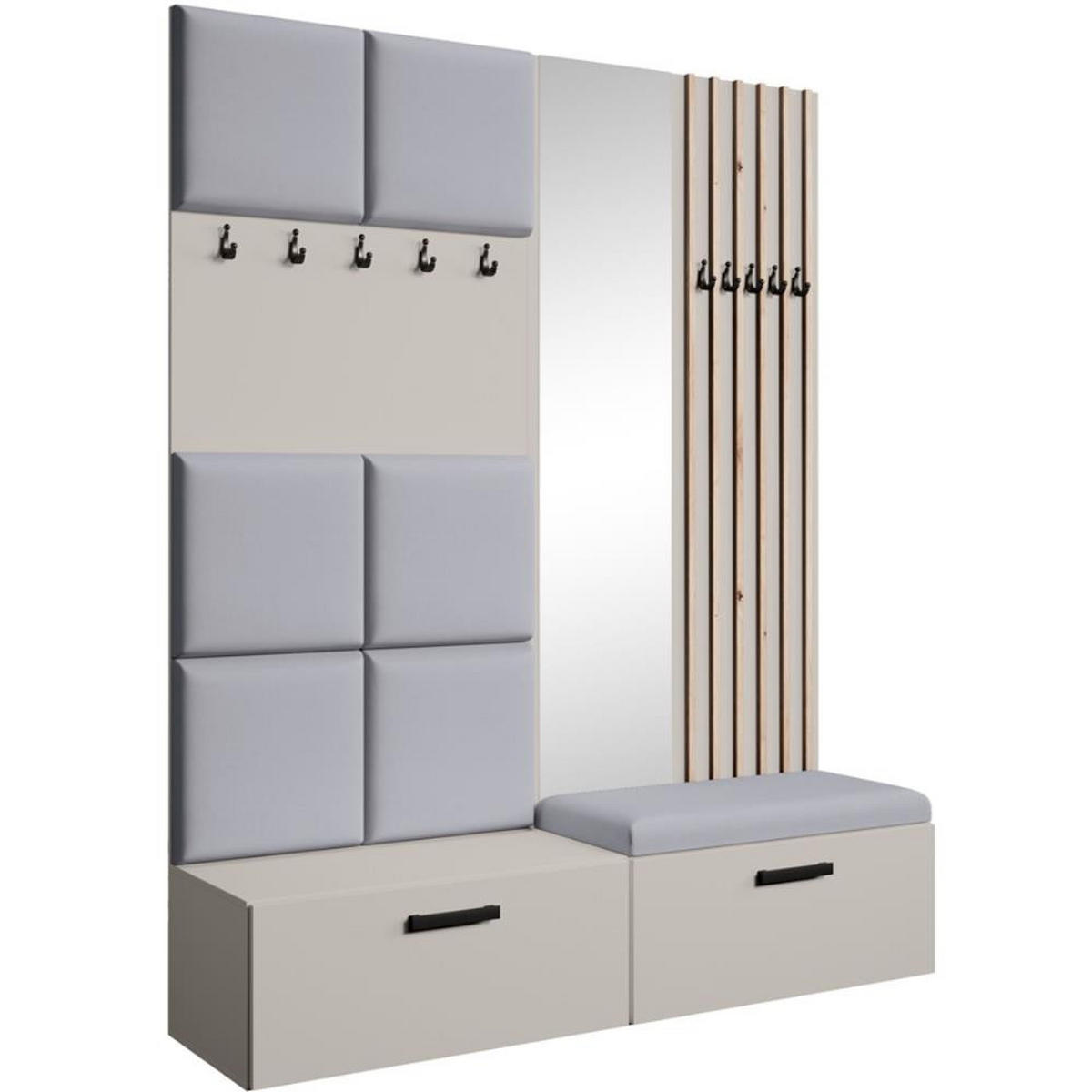 GARDEROBE Margaret I+II 162/203/43 mit gepolsterten Paneelen/Lamellen/Spiegel - Kaschmir/Schwarz, Holzwerkstoff/Kunststoff (162/203/43cm) - Beautysofa