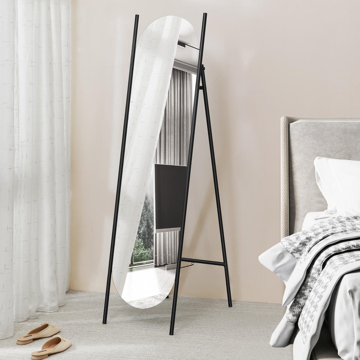 STANDSPIEGEL Fardella - Schwarz, Glas/Metall (36/150/140cm) - [en.casa]