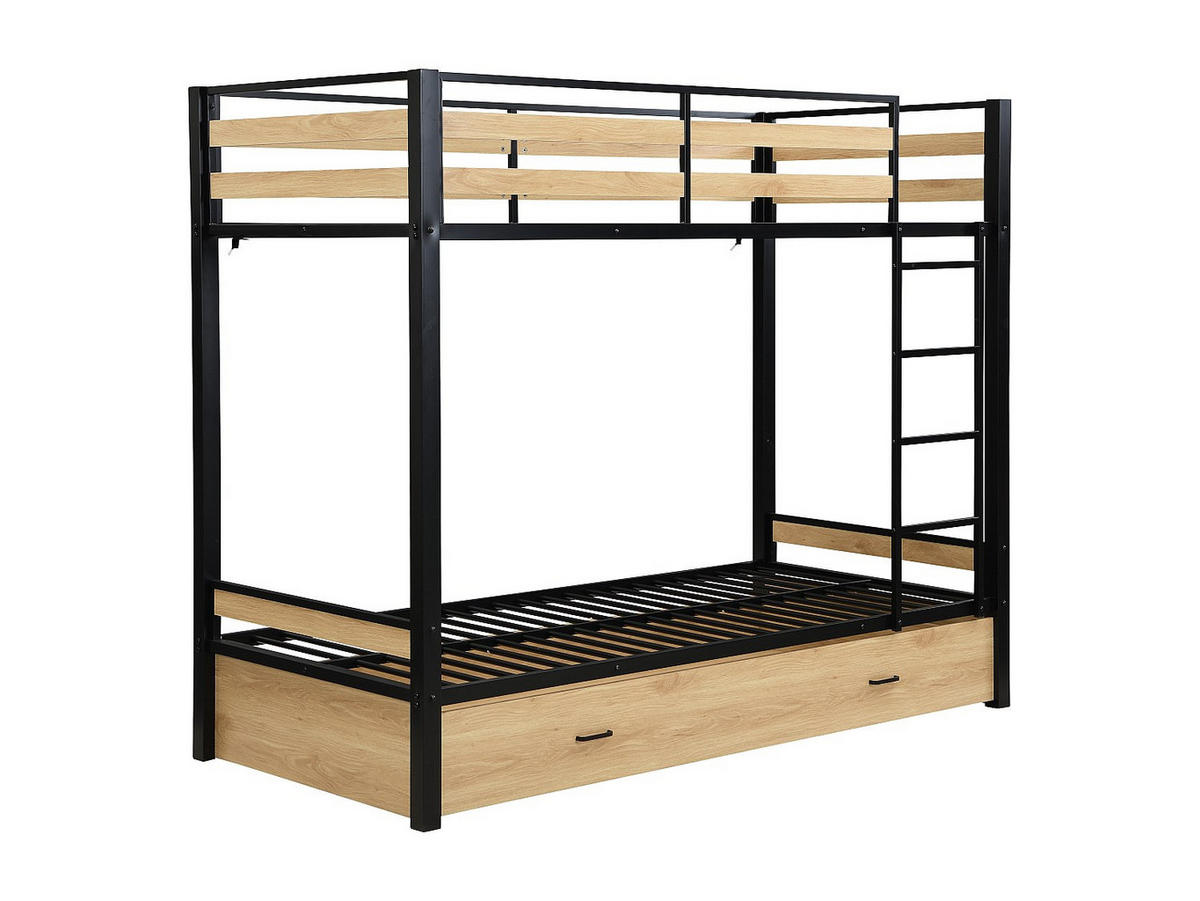 ETAGENBETT - 2 Personen - Metall - Schwarz, Naturfarben Hell - - Schwarz/Naturfarben, Metall - Vente-Unique