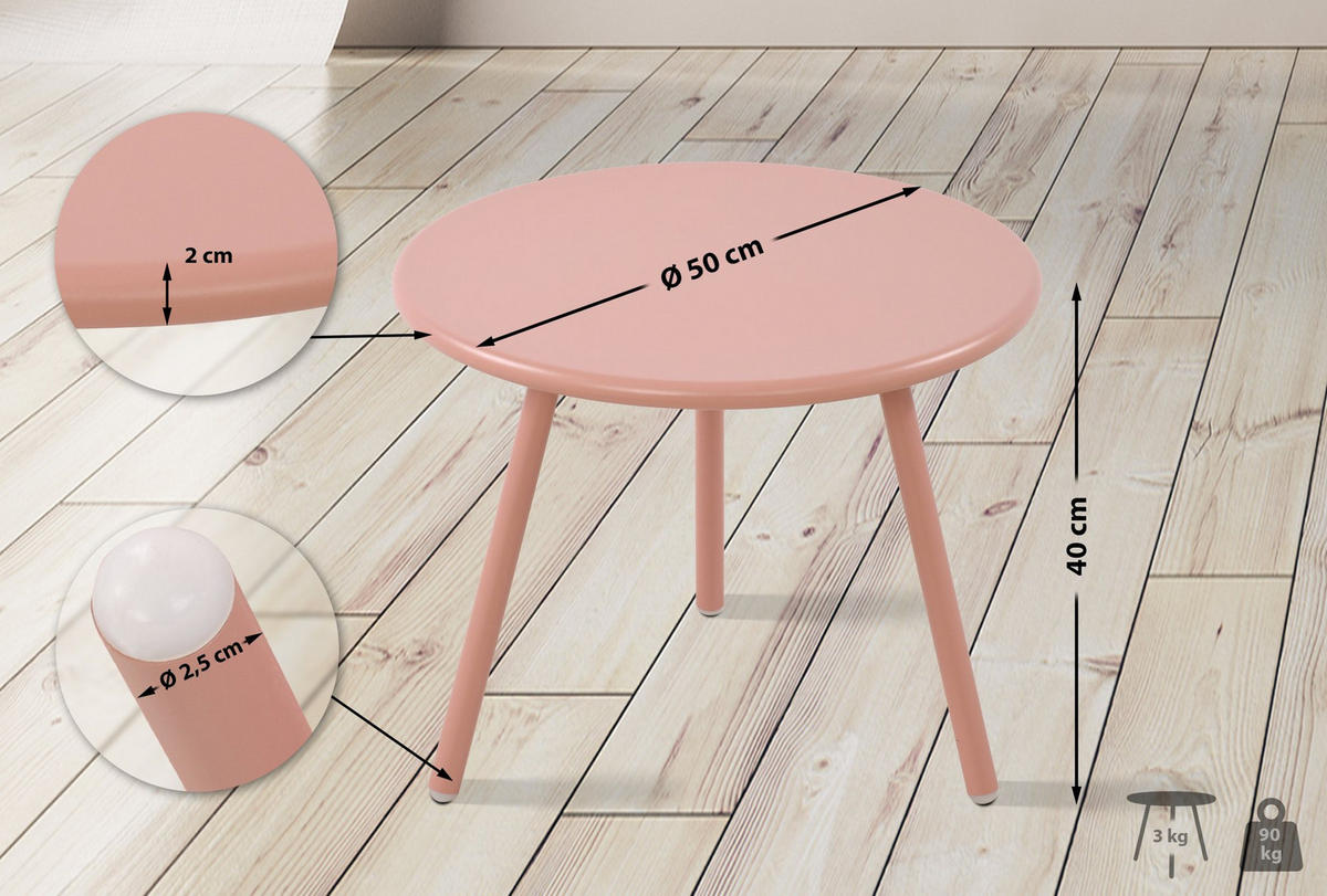COUCHTISCH rund 50 cm Kunststoff pink - Pink, Kunststoff/Metall (50/50/40cm) - CLP