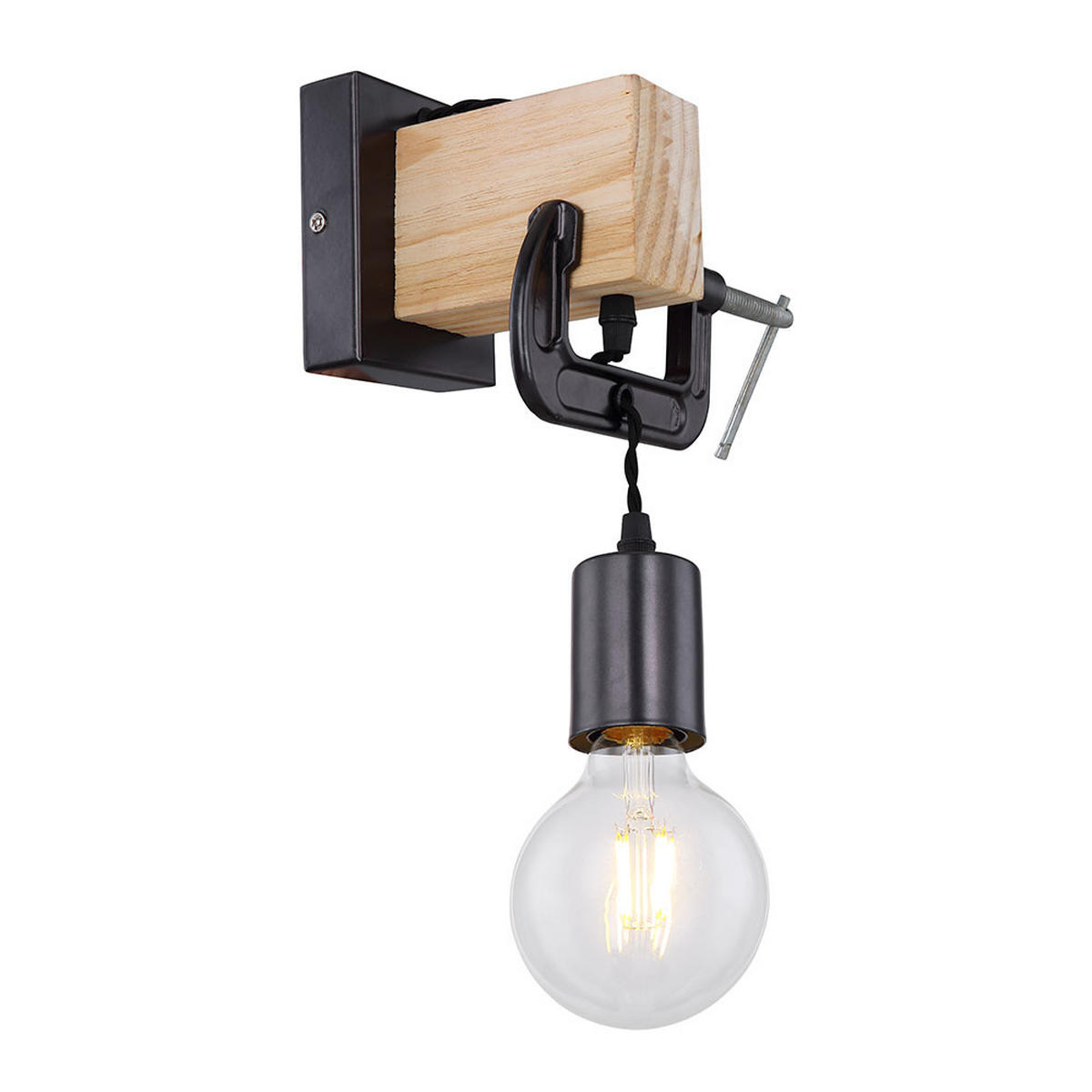 WANDLEUCHTE Metall Holzoptik Schwarz - Schwarz, Holz (14/28/15cm)