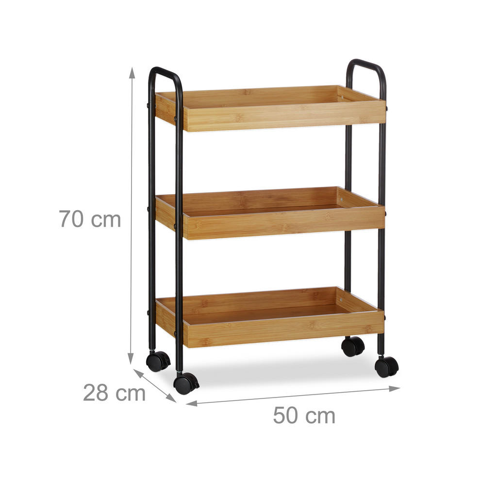 Thumbnail - Relaxdays Rollwagen, Mehrfarbig, Holz, Metall, 50x70x28 cm, Esszimmer, Servierwagen