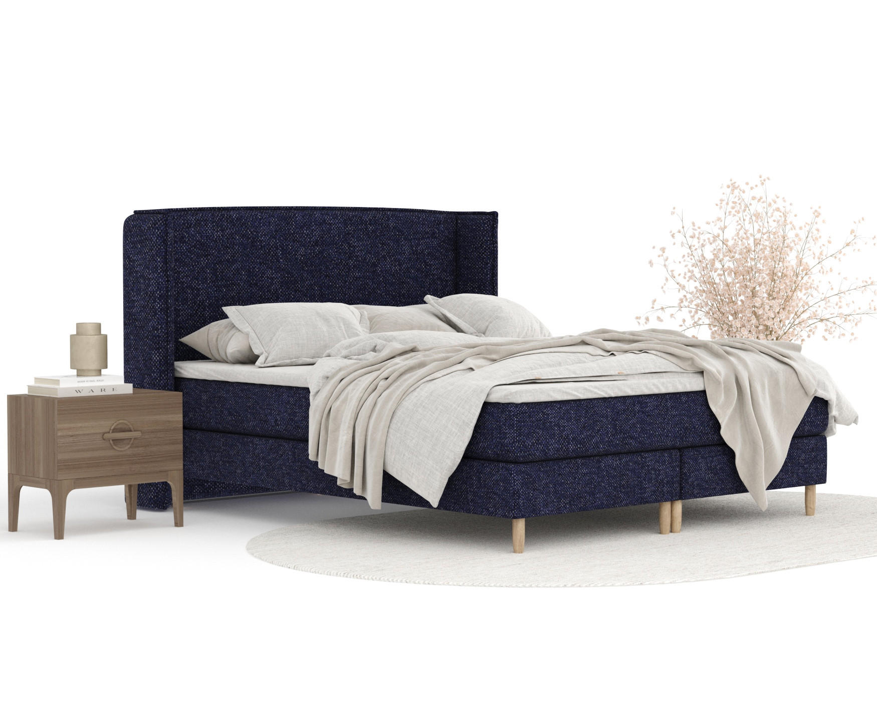 KONTINENTALBETT Ardis Marineblau 140/200 cm mit Matratze und Topper - Naturfarben/Dunkelblau, Holz/Holzwerkstoff (140/200cm) - Maison de Reve