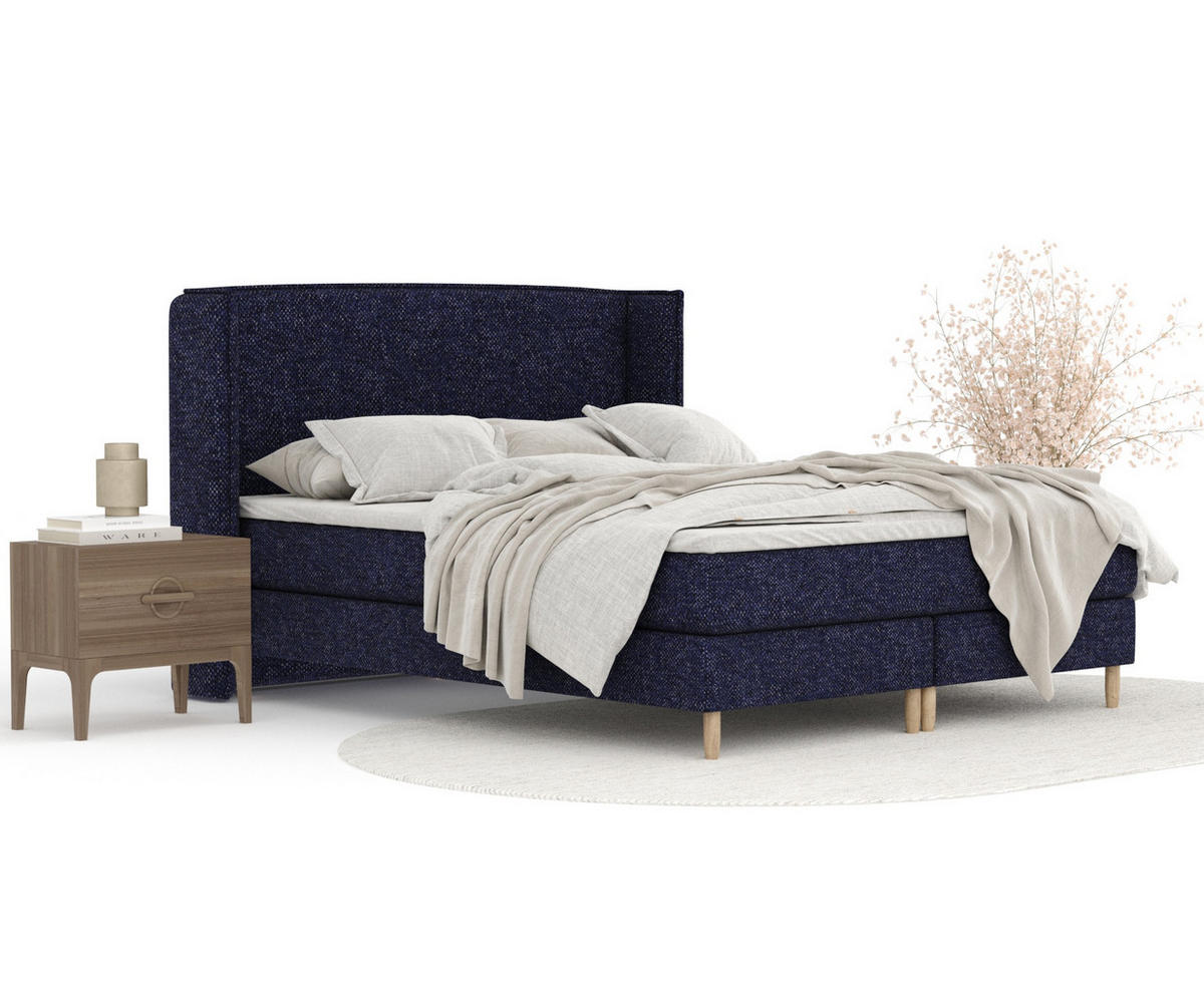 KONTINENTALBETT Ardis Marineblau 140/200 cm mit Matratze und Topper - Naturfarben/Dunkelblau, Holz/Holzwerkstoff (140/200cm) - Maison de Reve