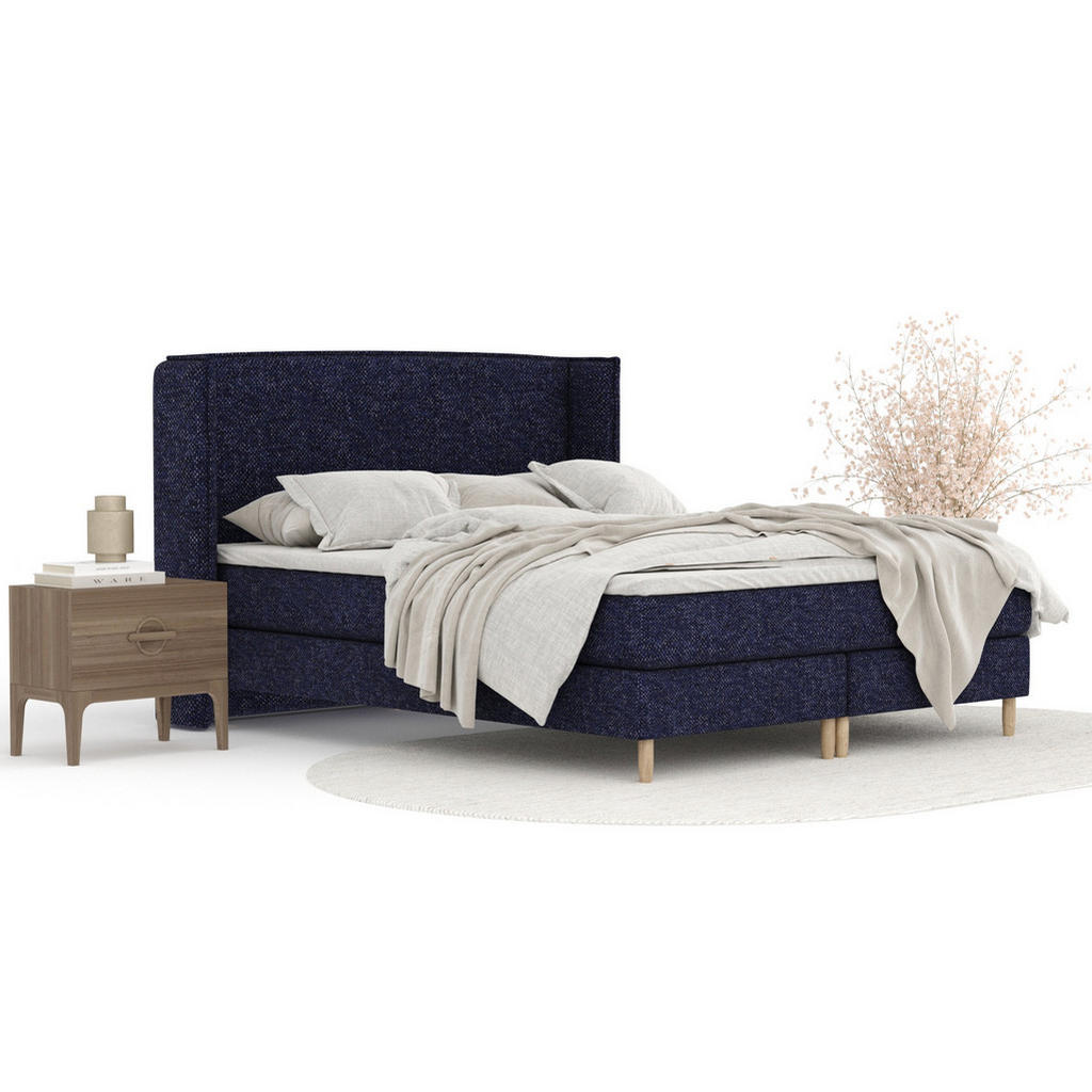 Thumbnail - Maison de Reve Kontinentalbett, Dunkelblau, Textil, Buche, Kiefer, H3, Höhe ca. 20 cm, 180x200 cm, Oeko-Tex® Standard 10...