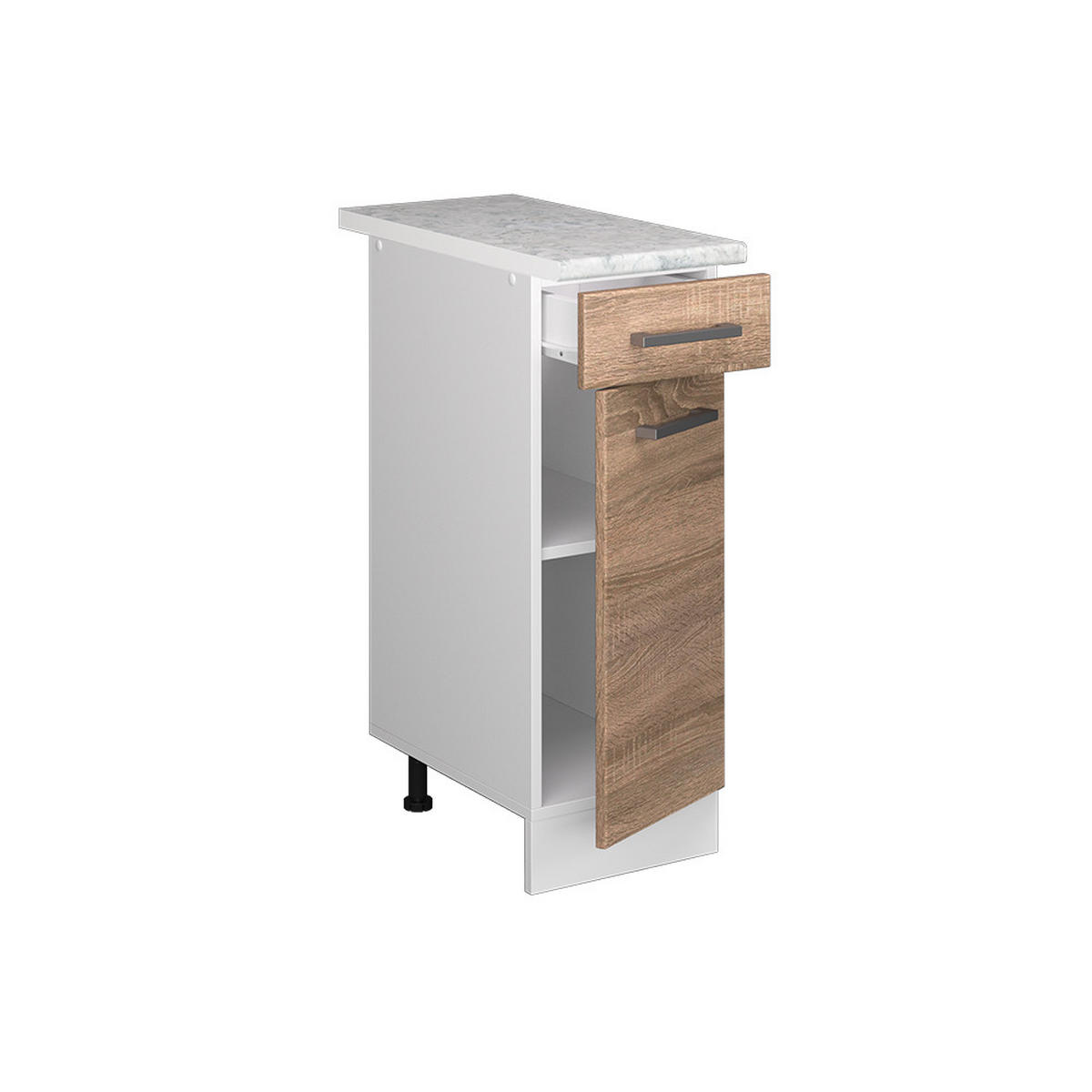 UNTERSCHRANK R-Line Sonoma 30 cm mit Schublade, mit Arbeitsplatte - Weiß/Sonoma Eiche, Holzwerkstoff (30/81.6/60cm) - Vicco