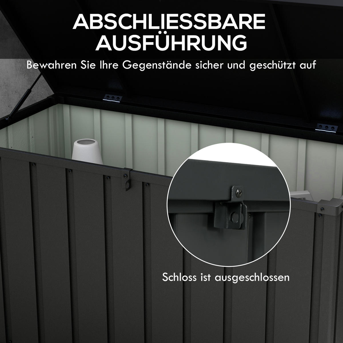 AUFBEWAHRUNGSBOX Truhe mit Rollen, Gasdruckfedern, für Garten Balkon Stahl Dunkelgrau - Grau, Kunststoff/Metall (61.5/70/125.5cm) - Outsunny