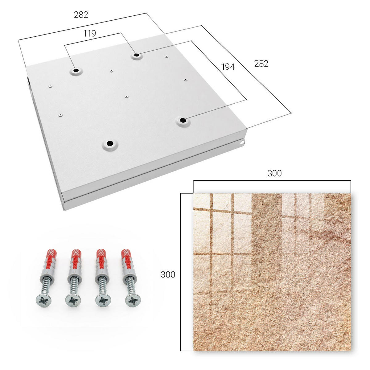 SCHLÜSSELBOX Weiß 30x30 cm – Türöffnung nach rechts - Sandmuster - Beige, Metall (30/30/5cm) - TULUP