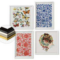 WANDBILDER 4er-Set - 50x50 cm & 40x60 cm Weißer Rahmen - Vintage-Blumen-Schmetterlings-Ornamente - Weiß, Kunststoff (50/50cm) - ArtPrintCave