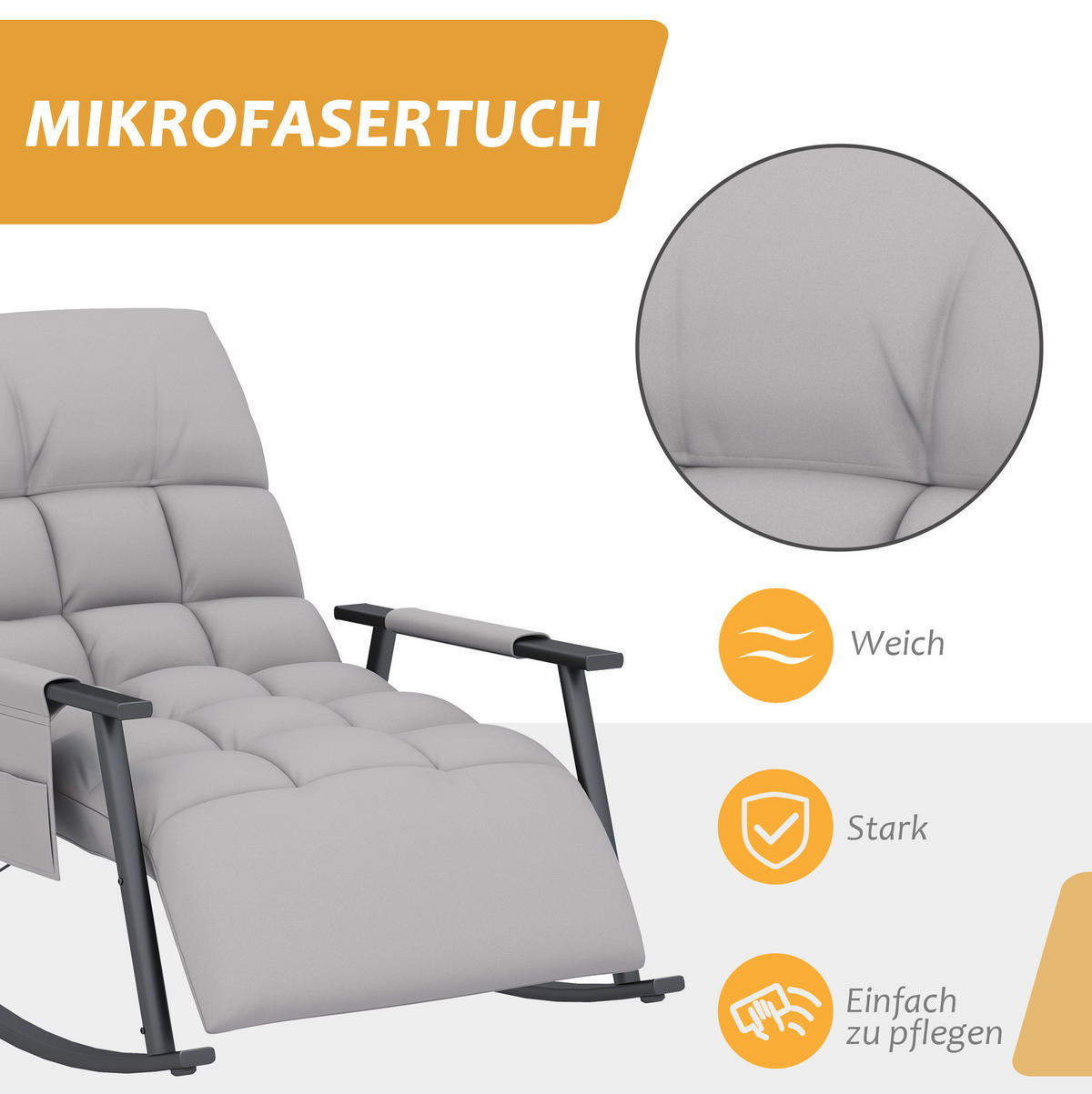 SCHAUKELSTUHL Relaxsessel Mikrofaser-Optik verstellbare Rückenlehne, Fußteil 60/134/70 cm Grau - Grau, Textil (134/70/60cm) - Redom