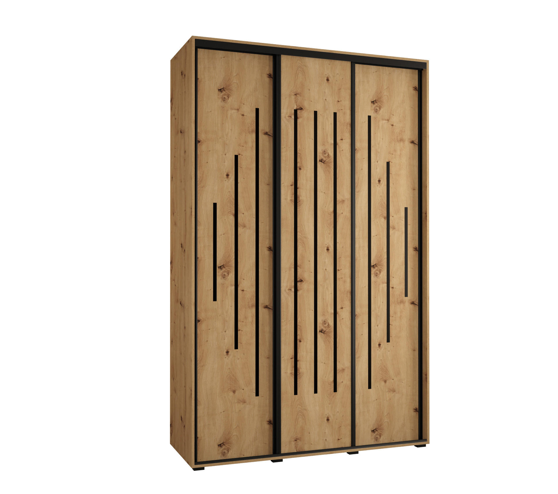 Abiks Möbel Schwebetürenschrank Eiche Artisan, Eiche Artisan, Schwarz 160x235x60 cm