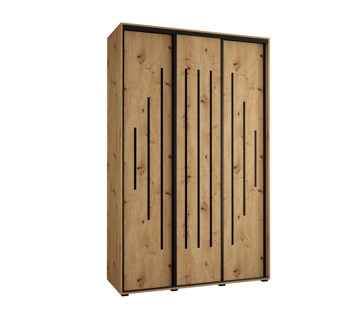 SCHWEBETÜRENSCHRANK 235,2/160/60 3-türig - Schwarz/Eiche Artisan, Holz/Metall (160/235/60cm) - Abiks Möbel