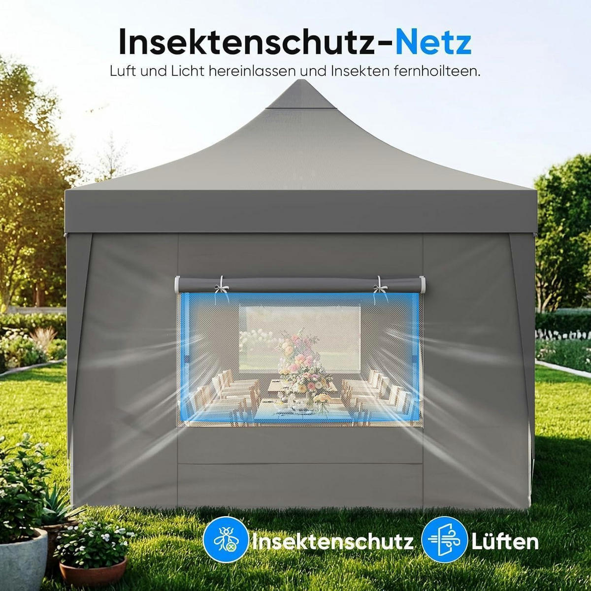 FALTPAVILLON 3x6m Grau wasserdicht mit Seitenwänden - Grau, Textil (585/310/293cm)