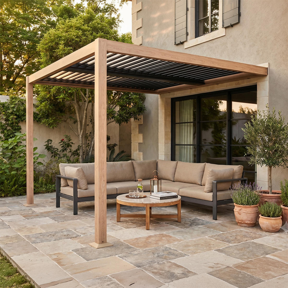 PERGOLA Sifnos Braun Bioklimatisch aus Aluminium 3 x 3 m - Braun, Metall (290/230/290cm) - Concept Usine