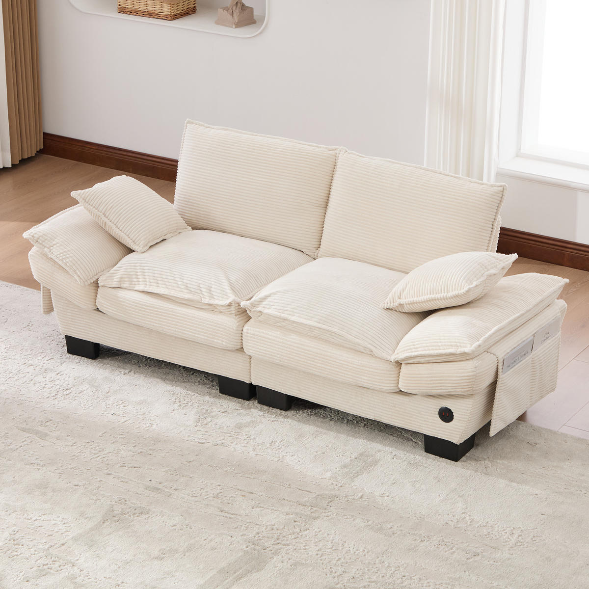 2-SITZER Sofa aus Corduroy 190x73x84 cm mit USB-C & Seitentaschen, beige - Beige, Textil (73/84/190cm)