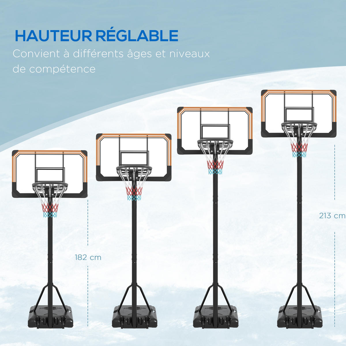 BASKETBALLKORB DE-18519 höhenverstellbar 213-243 cm Schwarz - Schwarz, Metall (74/71cm) - ComfortXL