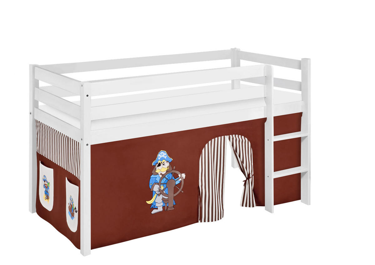 HOCHBETT Jelle mit PIRAT Vorhang - Kinderbett - Weiß, Holz - Lilokids