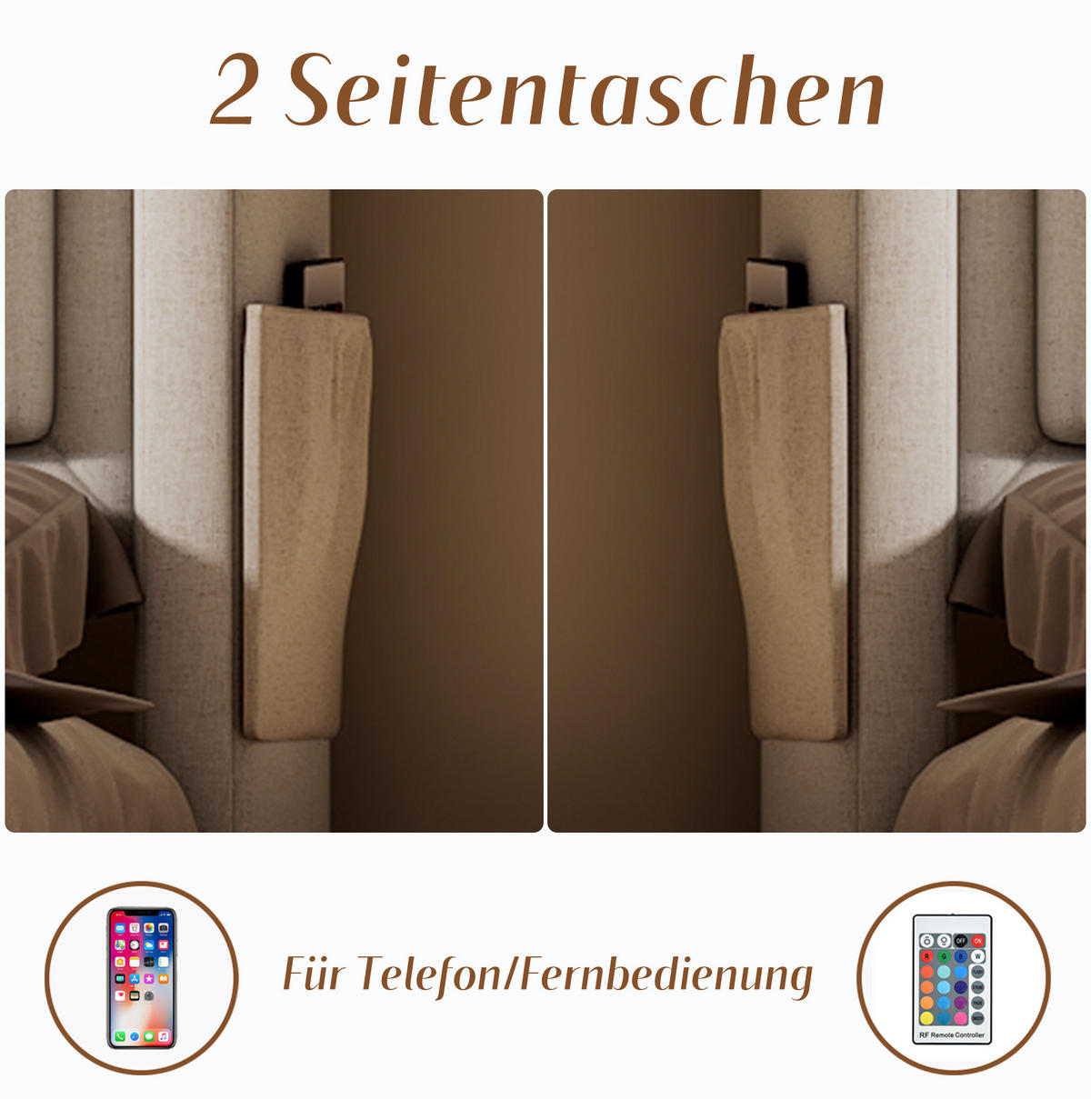 POLSTERBETT 90/200 cm Beige aus Baumwoll-Leinen mit LED und Ladefunktion - Beige, Textil (90/200cm) - OKMYHOME