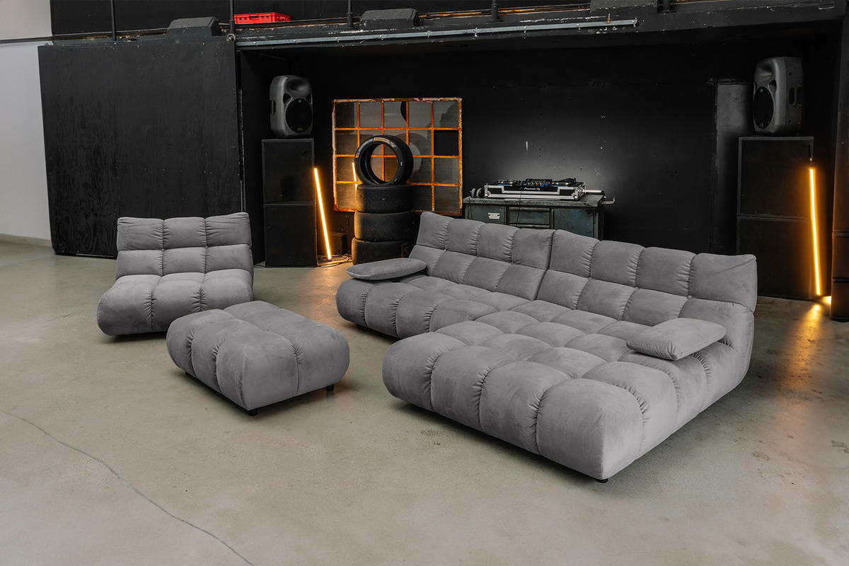 SITZGRUPPE VIVIEN 3ER SET Steingrau Velvet - Grau, Kunststoff/Textil (359/85/510cm) - KAWOLA