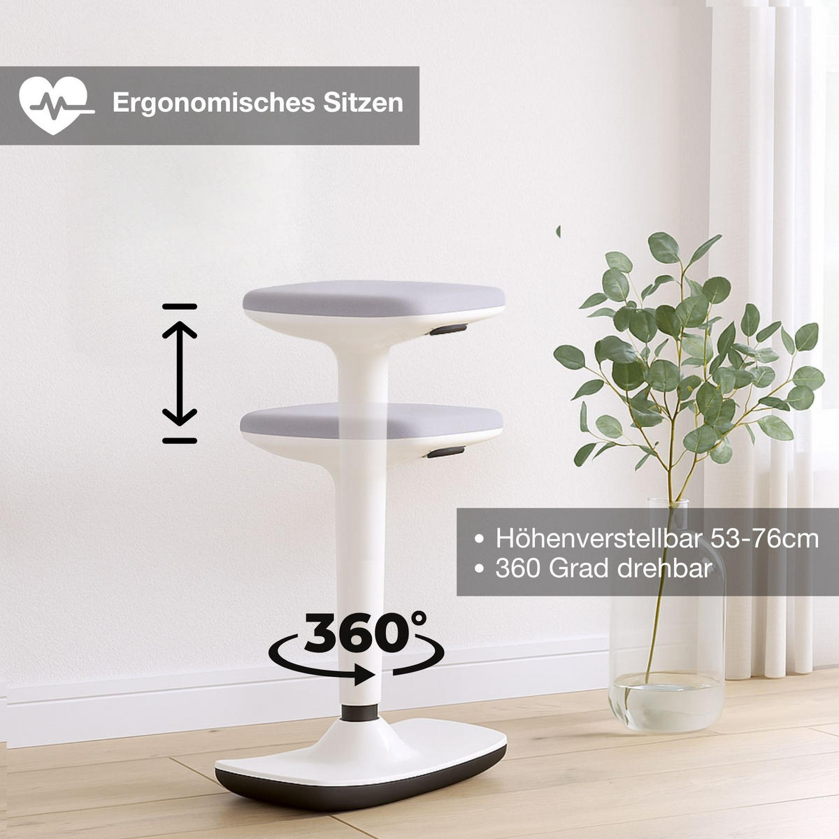 SITZ- / Stehhocker Steh-Sitzhocker Bari Weiß - Weiß, Kunststoff (43.5/53/24cm) - ASSMANN