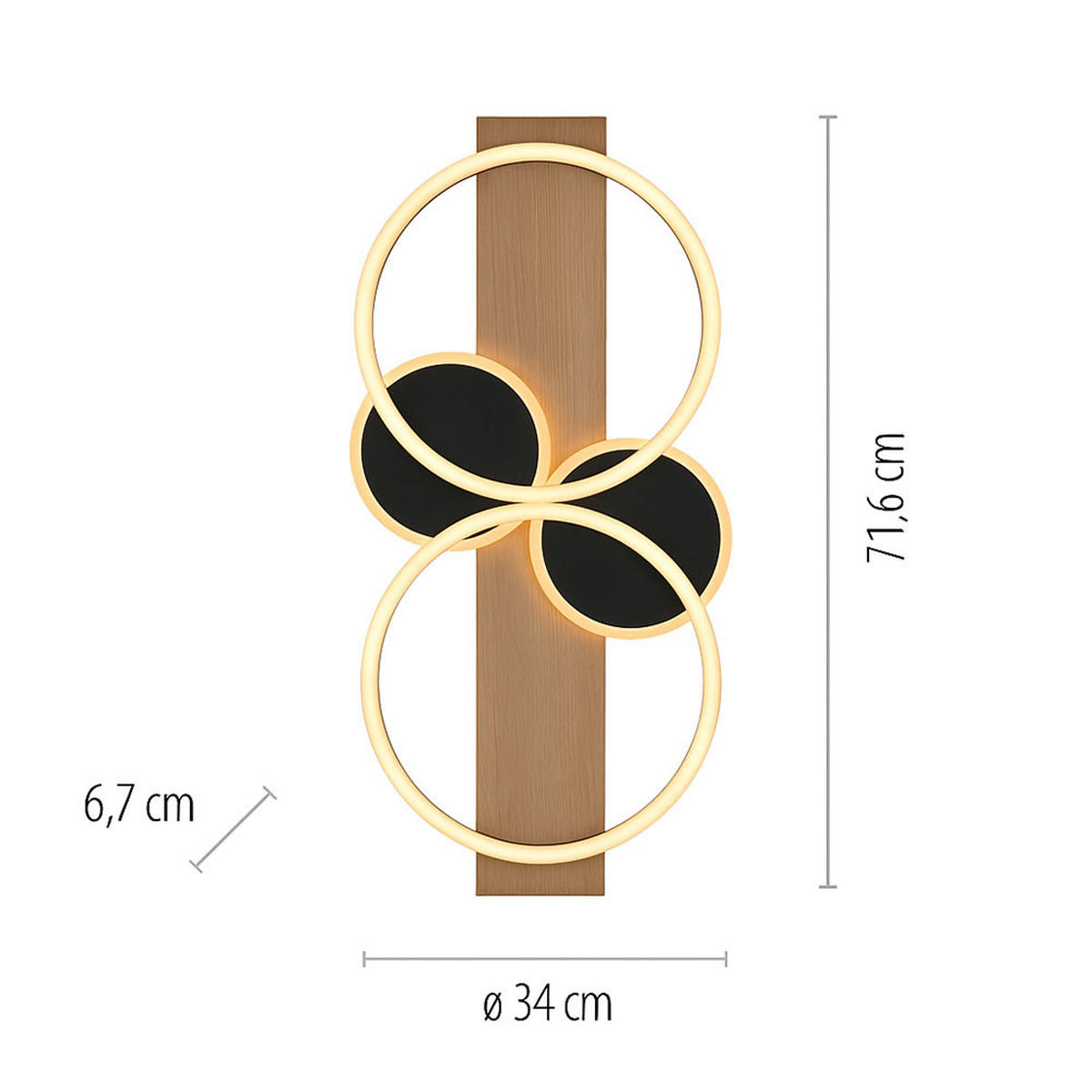 LED DECKENLEUCHTE Metall Holz Braun - Braun, Holz (72/34/6.7cm)