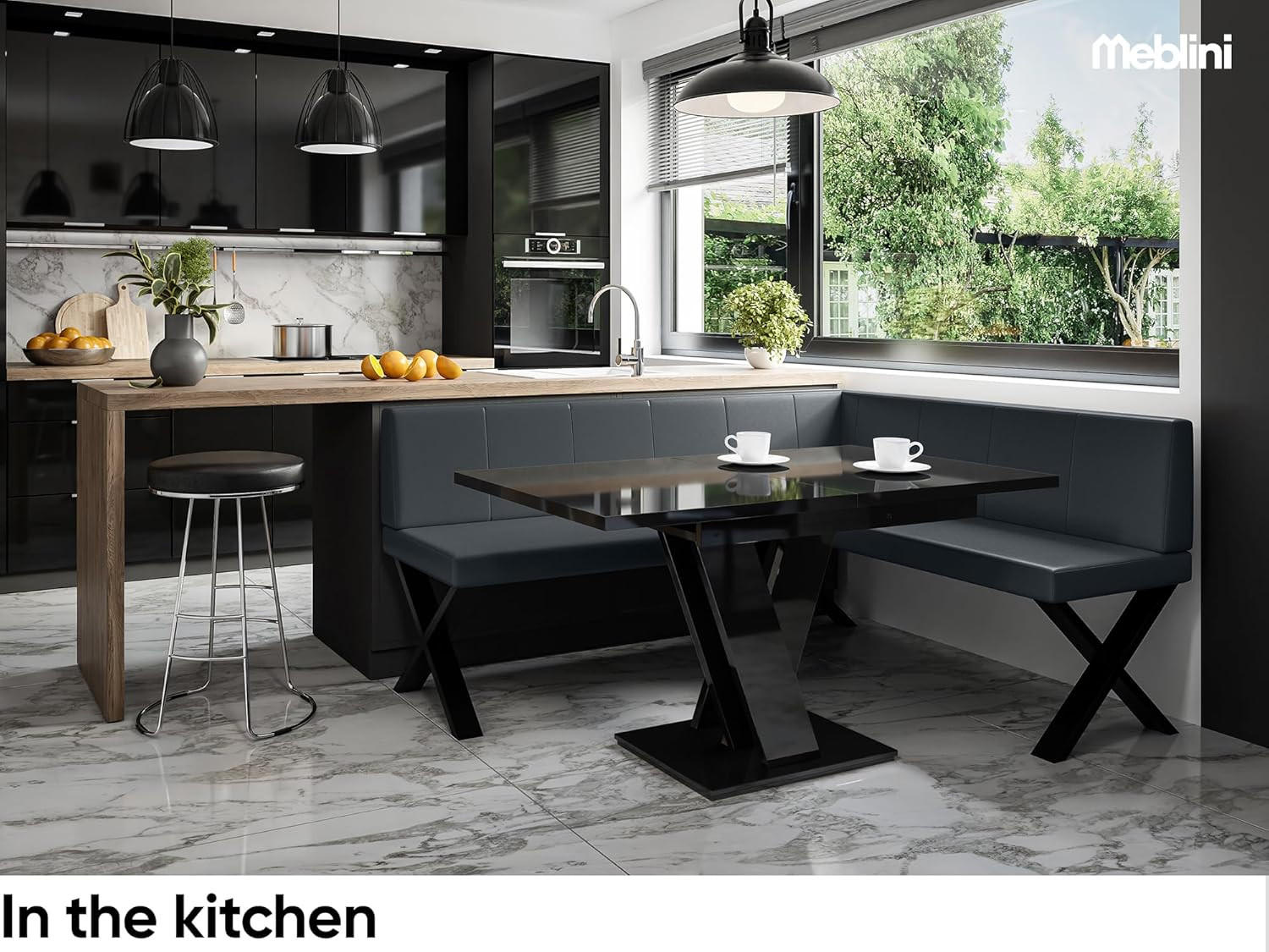 ECKBANK PETER_X - Dunkelgrau, Leder (128/168cm) - Meblini