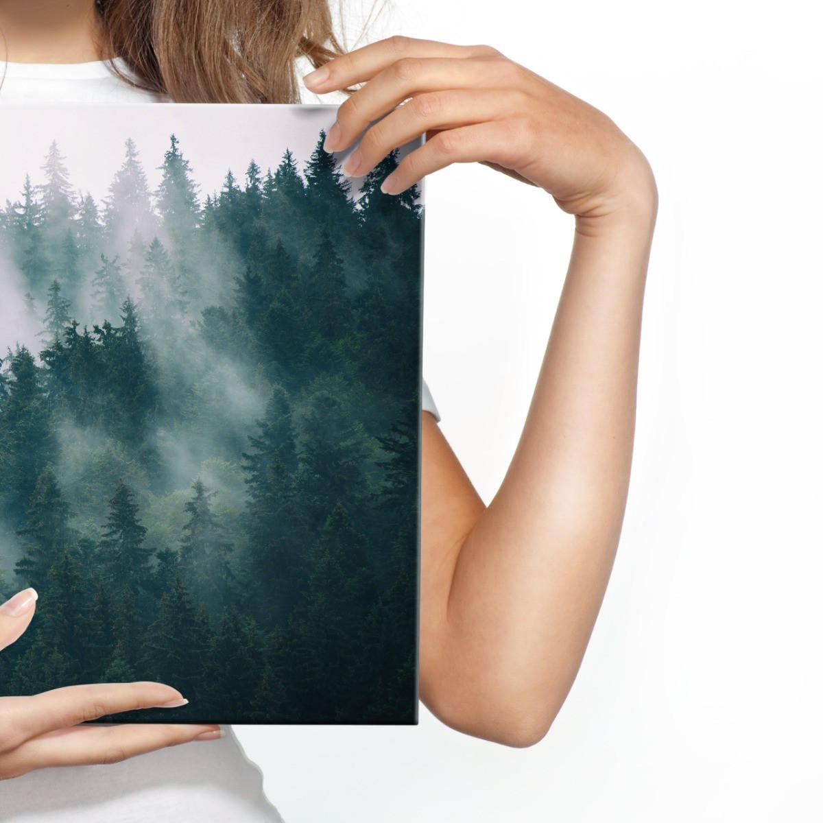 LEINWANDBILD Wald im Nebel Natur Landschaft 3D 100x70 - Schwarz/Weiß, Textil (100/70cm) - Muralo