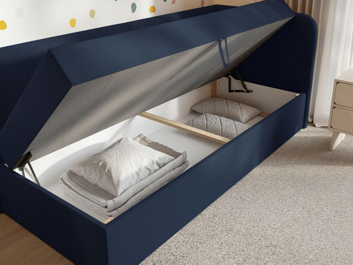 JUGENDBETT Calmmo Dunkelblau mit Chenille-Bezug, Kopfteil rechts - Dunkelblau, Textil (90/200cm) - Selsey