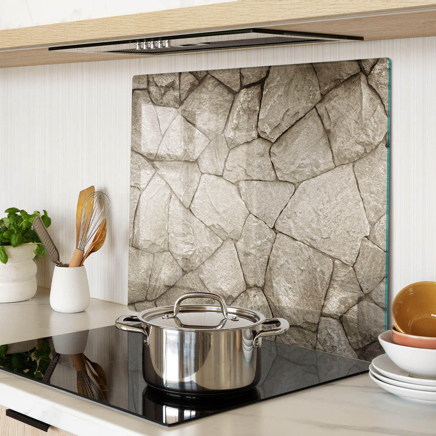 GLASPLATTE 60x52 cm Steinmauer - Beige, Glas (60/0.4/52cm) - TULUP