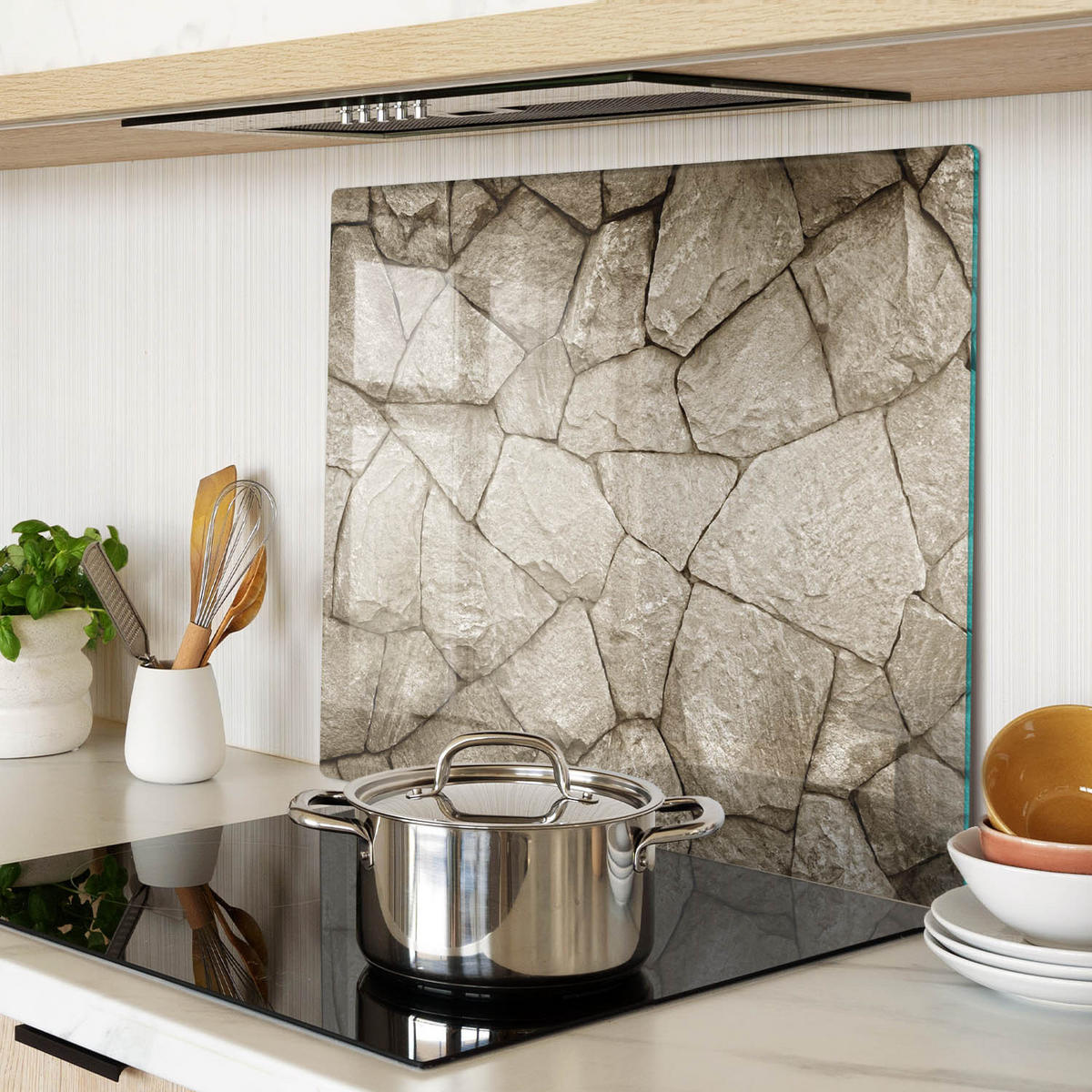 GLASPLATTE 60x52 cm Steinmauer - Beige, Glas (60/0.4/52cm) - TULUP