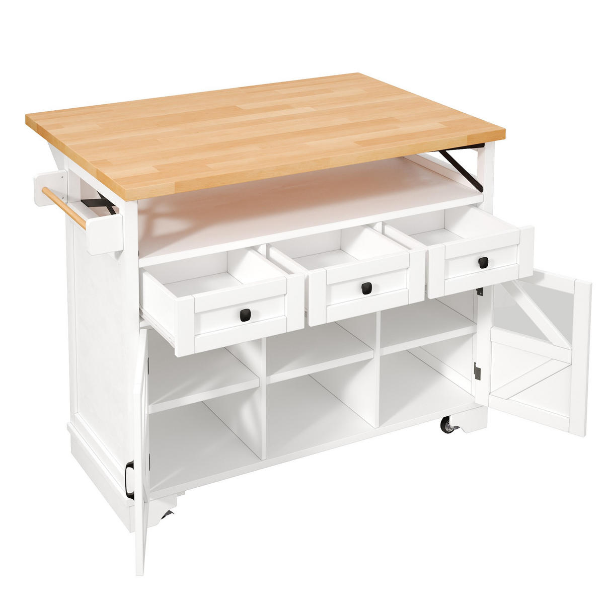 KÜCHENINSEL 120/43/98 cm Weiß aus MDF mit Klapptisch und LED - Weiß, Holzwerkstoff (120/98/43cm) - OKWISH