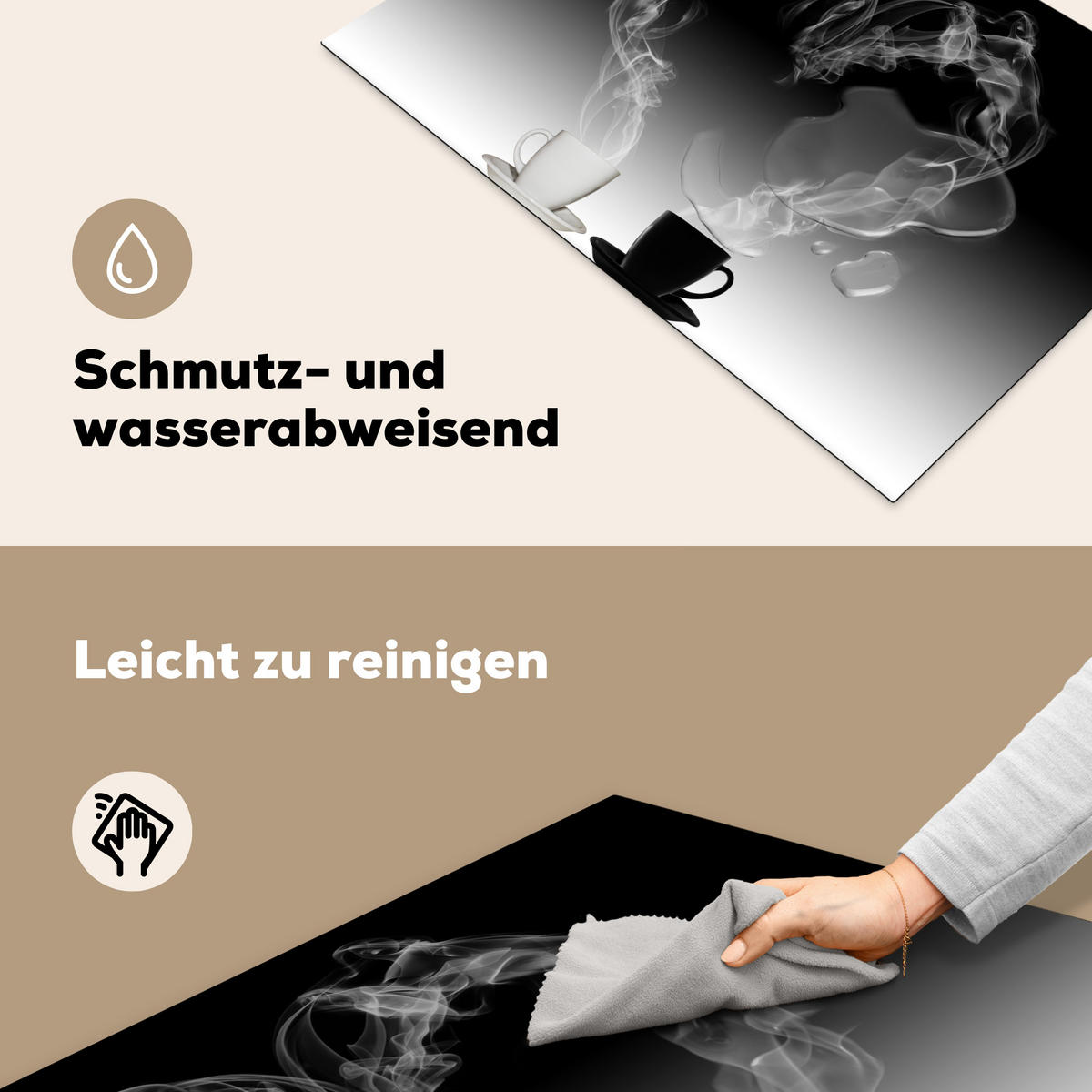 HERDABDECKPLATTE Kaffee - Herz - Schwarz und weiß - Tassen 76x51 cm - Weiß, Kunststoff (76/0.2/51.5cm) - MuchoWow