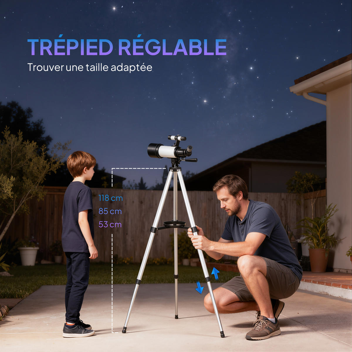 TELESKOP DE-18663 70 mm Refraktor mit verstellbarem Stativ Weiß - Weiß, Metall (80/80cm) - ComfortXL