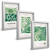BILDER SET 3er Set - 20x30 cm Silberner Rahmen - Formen grüner Blätter - Silberfarben, Kunststoff (20/30cm) - TULUP