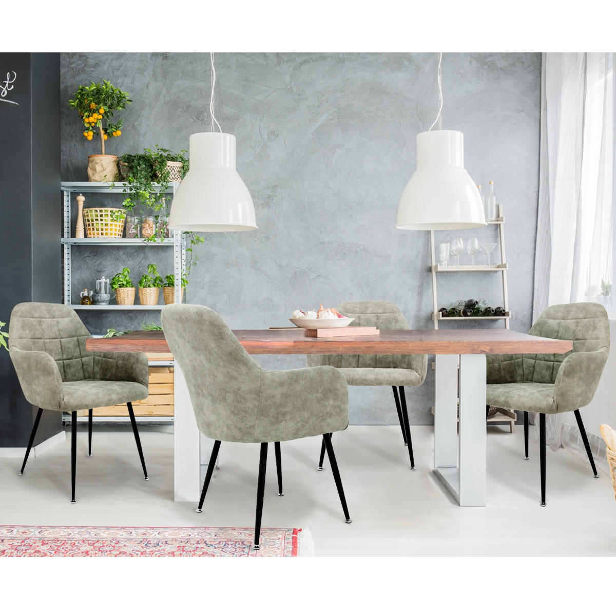 ESSZIMMERSTUHL Samt Olive 2er Set - Beige, Metall (60/84/58cm) - ECD-Germany