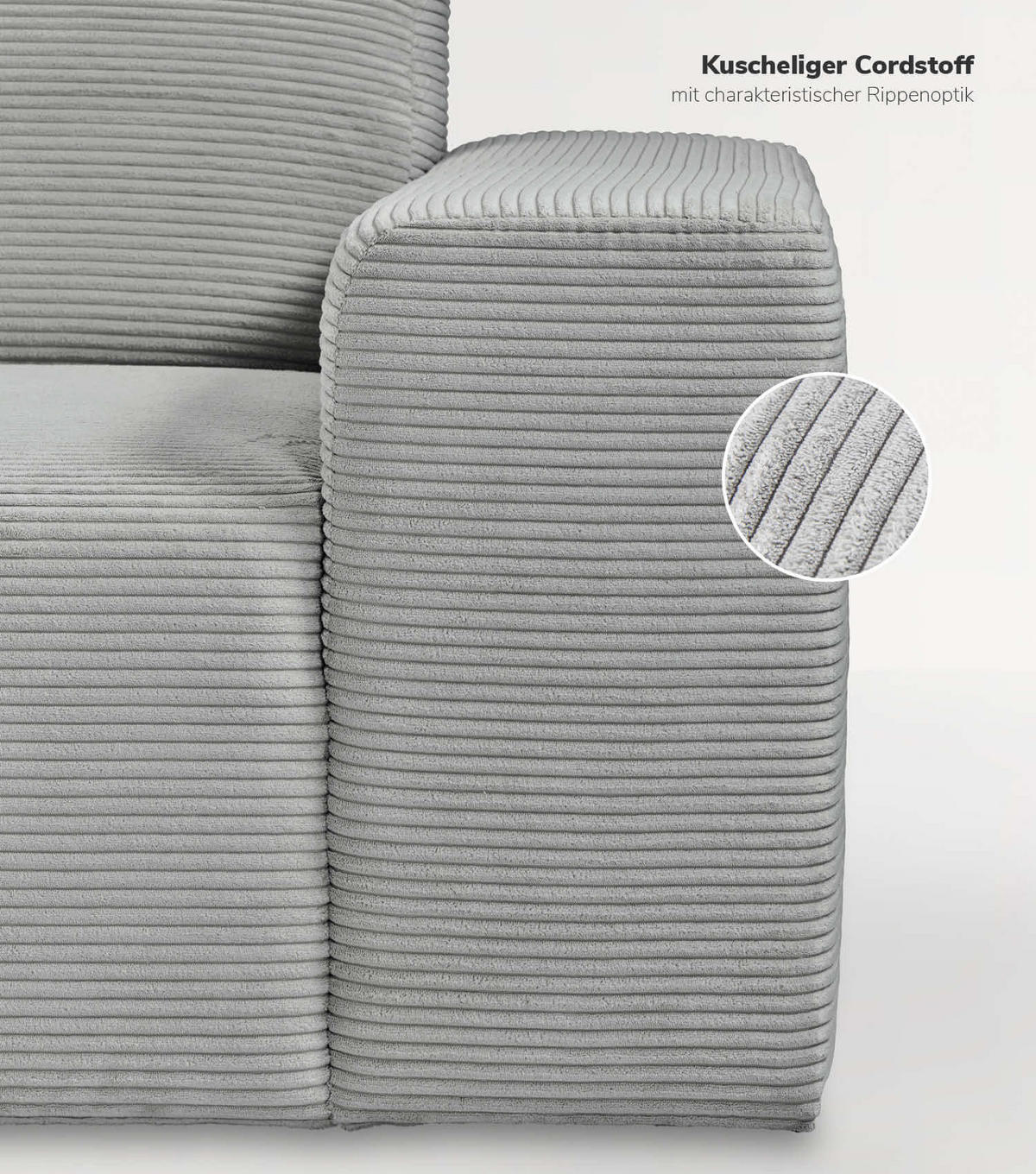 ECKSOFA Die Lässige Recamiere links - Grau, Textil (253/188cm) - Mokebo