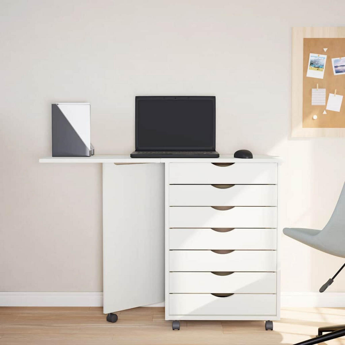ROLLSCHRANK Mit Schreibtisch Moss Weiss Massivholz Kiefer - Weiß, Holz (105.5/39/74.5cm) - vidaXL
