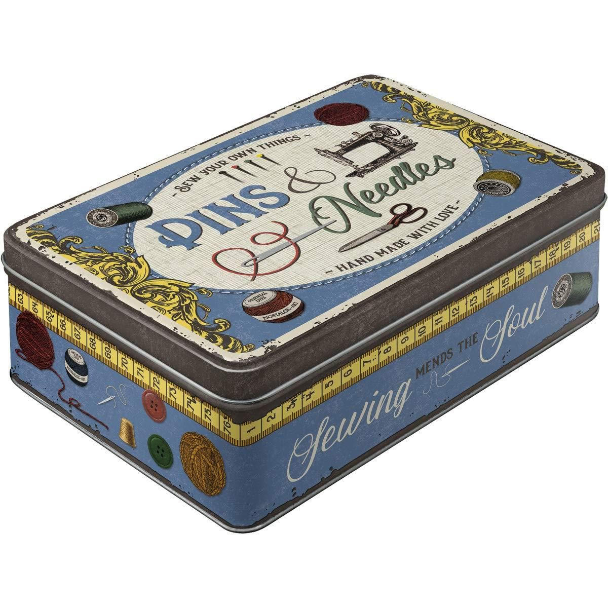 VORRATSDOSE flach Home & Country Pins & Needles - Multicolor, Metall (23/7/16cm) - Nostalgic-Art