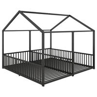 KINDERBETT in Hausform mit Geländer Schwarz 90x200 cm Metall - Schwarz, Metall (90/200cm) - SONNENH