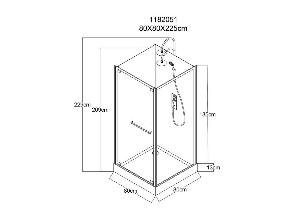 DUSCHKABINE - Beidseitige Installation - Höhe anpassbar - Schwarz - 80 x 80 x 213/232 cm - BADONI - Schwarz, Glas (80/80/200cm) - Vente-Unique